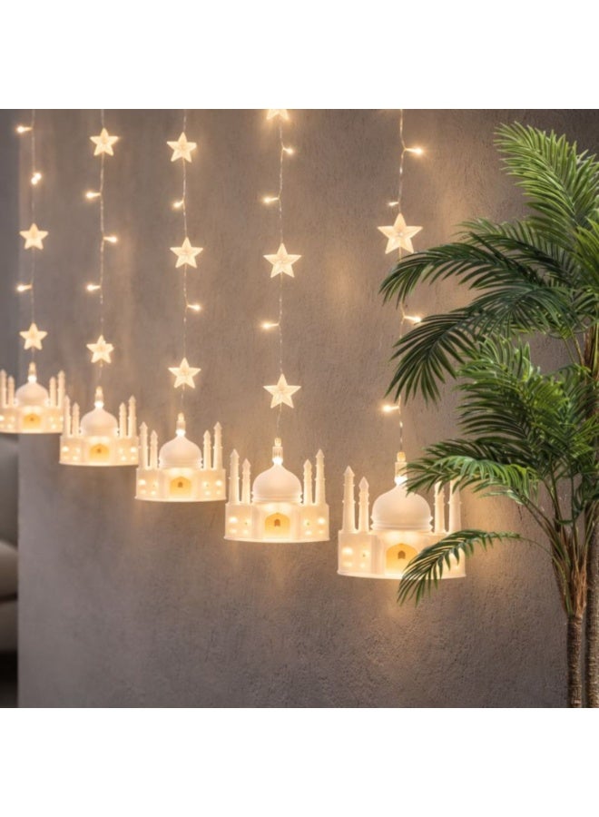 Home Care Ramadan Mosque & Star LED Curtain Lights Warm Glow Hanging Fairy Lights for Festive Decor - Image 3